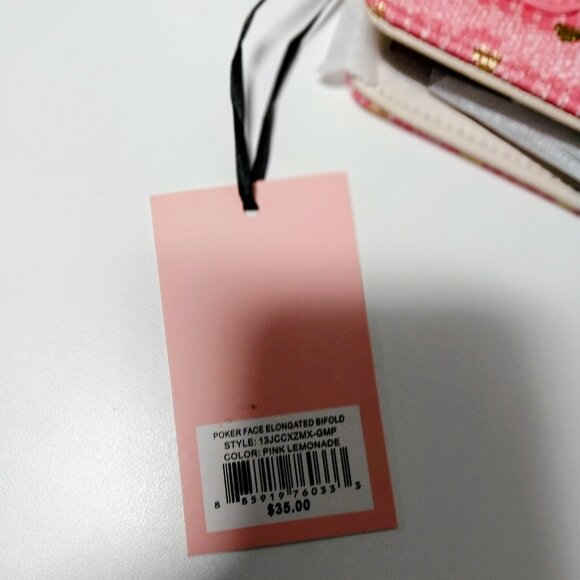 NWT Juicy Couture Pink Lemonade Poker Face Slim Elongated Bifold Wallet - Picture 8 of 12